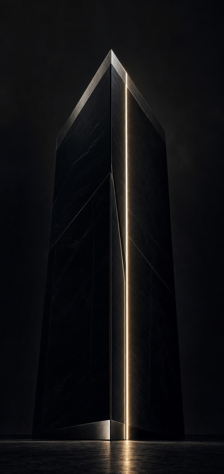 Monolithic architectural form, edge-lit in gold — AXIA enterprise positioning.